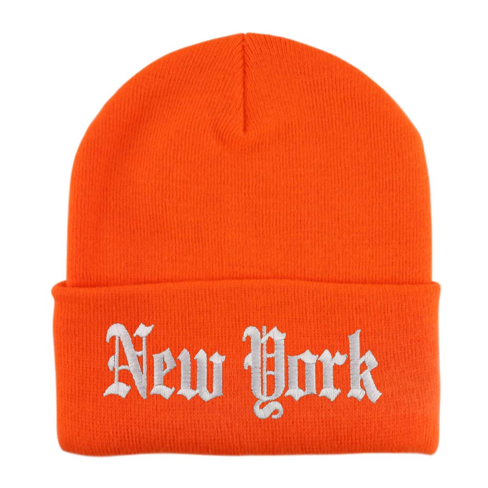 Trendy Apparel Shop New York State Old English Embroidered Long Cuff Beanie