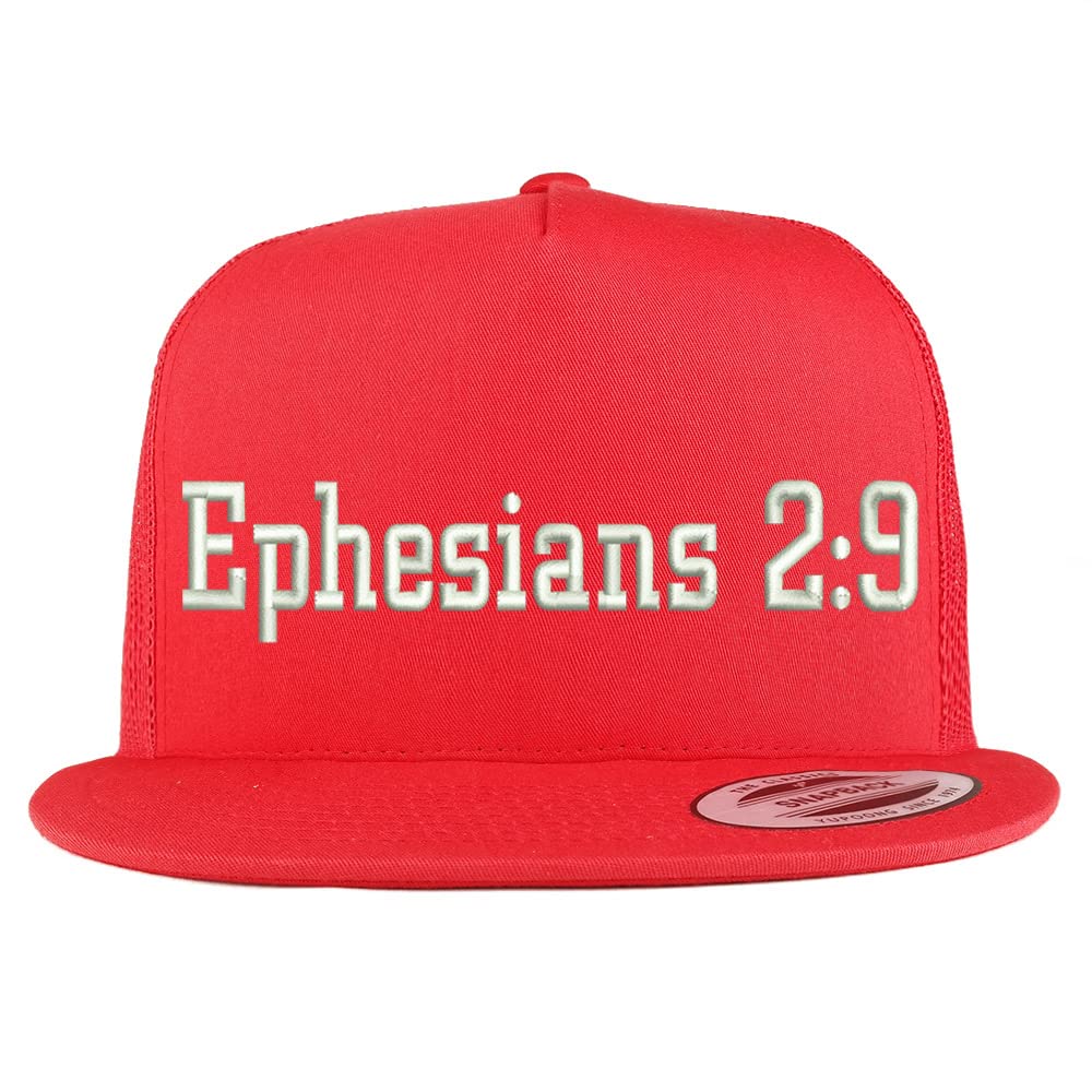 Trendy Apparel Shop Ephesians 2:9 5 Panel Flatbill Trucker Cap