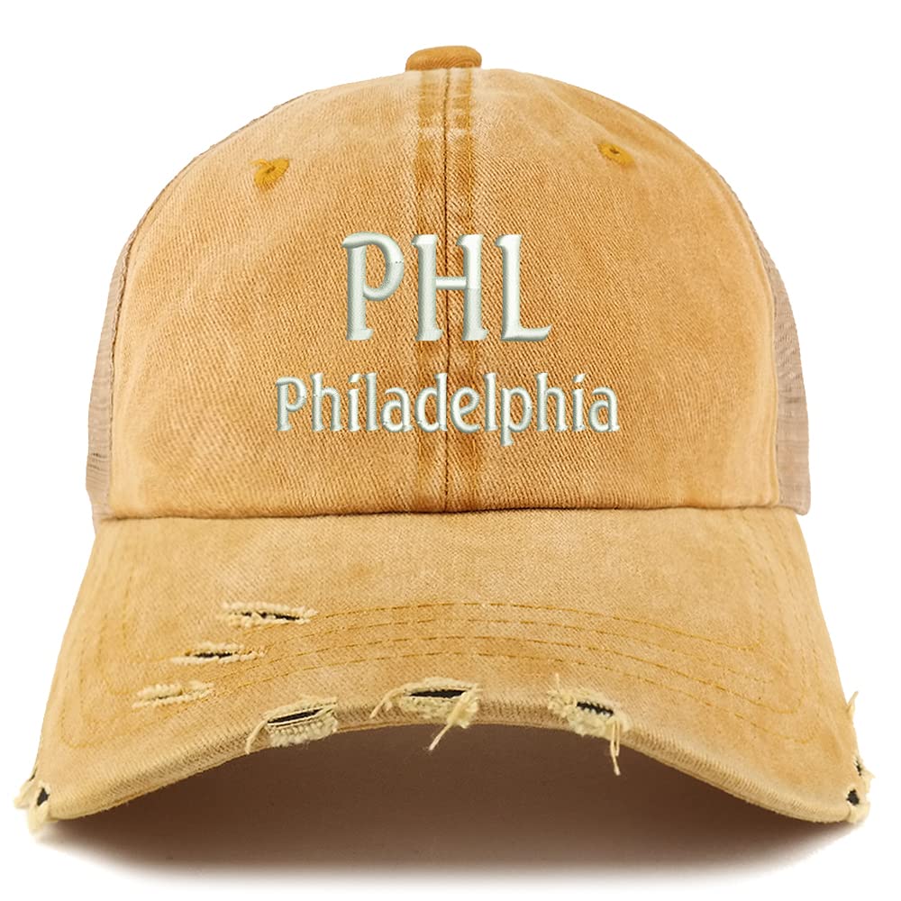 Trendy Apparel Shop PHL Philadelphia Embroidered Frayed Bill Trucker Mesh Back Cap