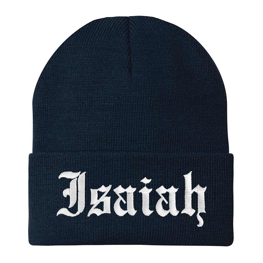 Trendy Apparel Shop Isaiah Old English Embroidered Long Cuff Beanie