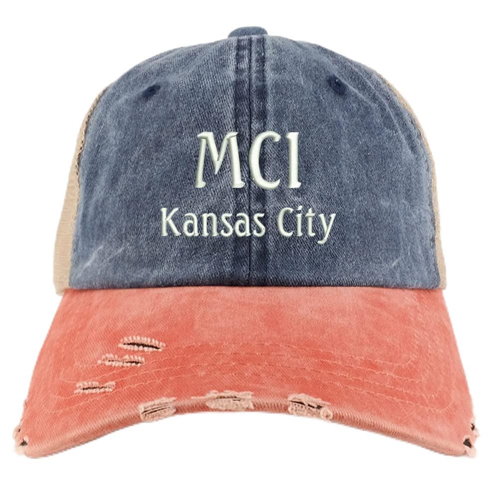 Trendy Apparel Shop MCL Kansas City Embroidered Frayed Bill Trucker Mesh Back Cap