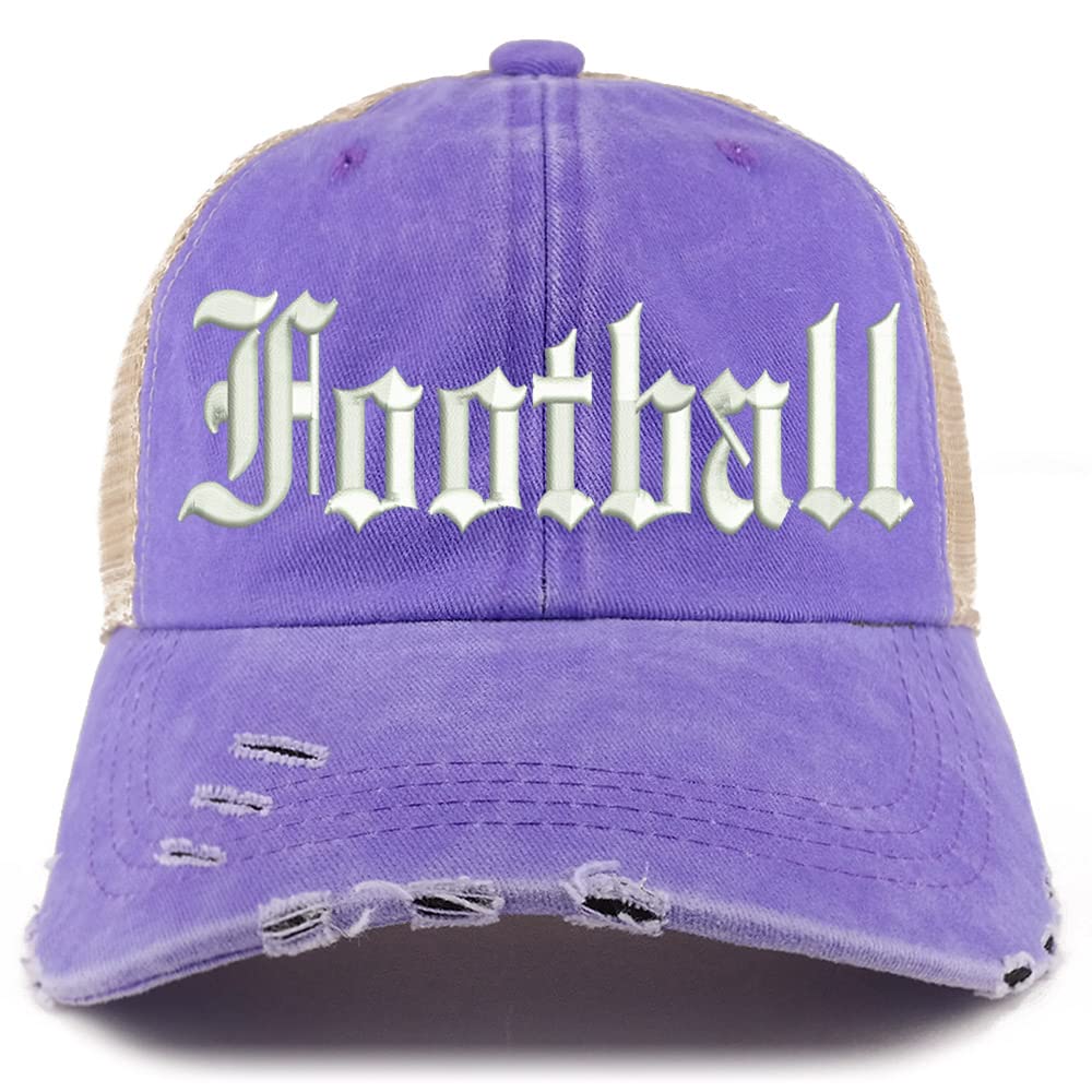 Trendy Apparel Shop Old English Football Frayed Bill Trucker Mesh Back Cap