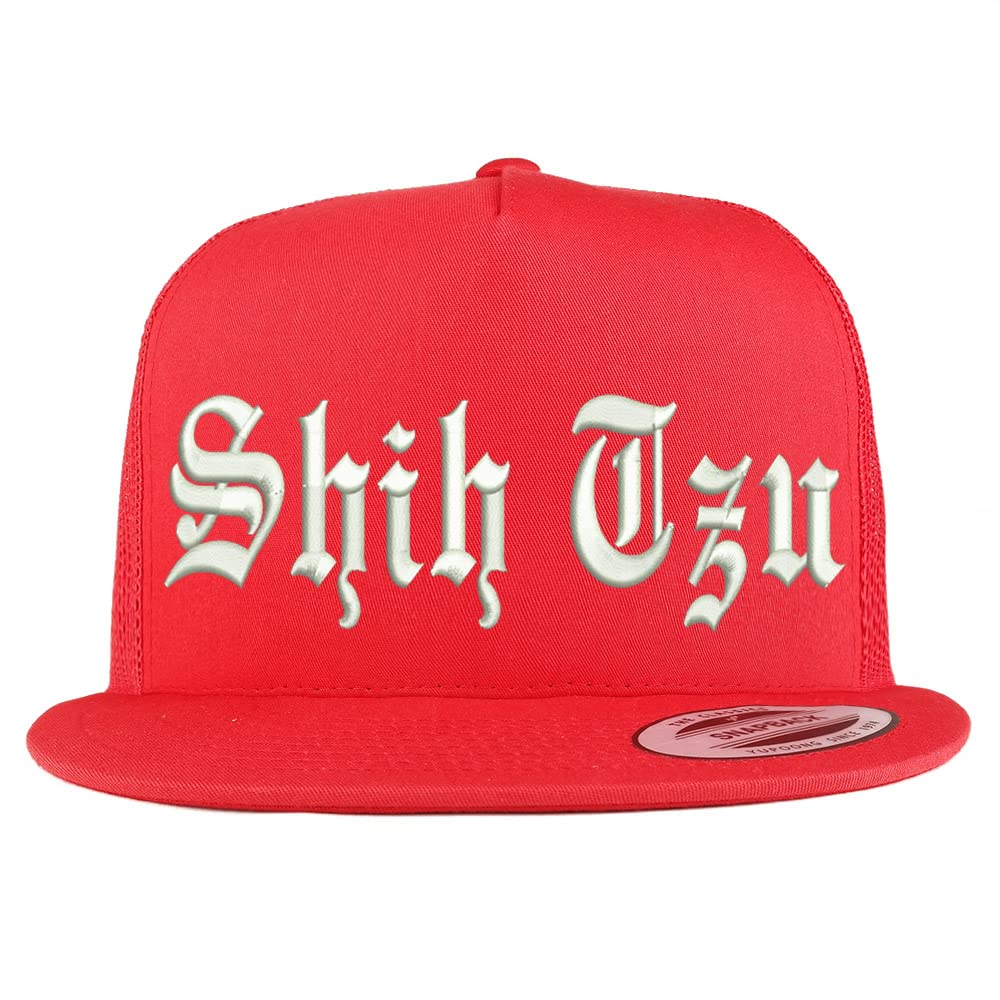 Trendy Apparel Shop Old English Shih Tzu 5 Panel Flatbill Trucker Cap
