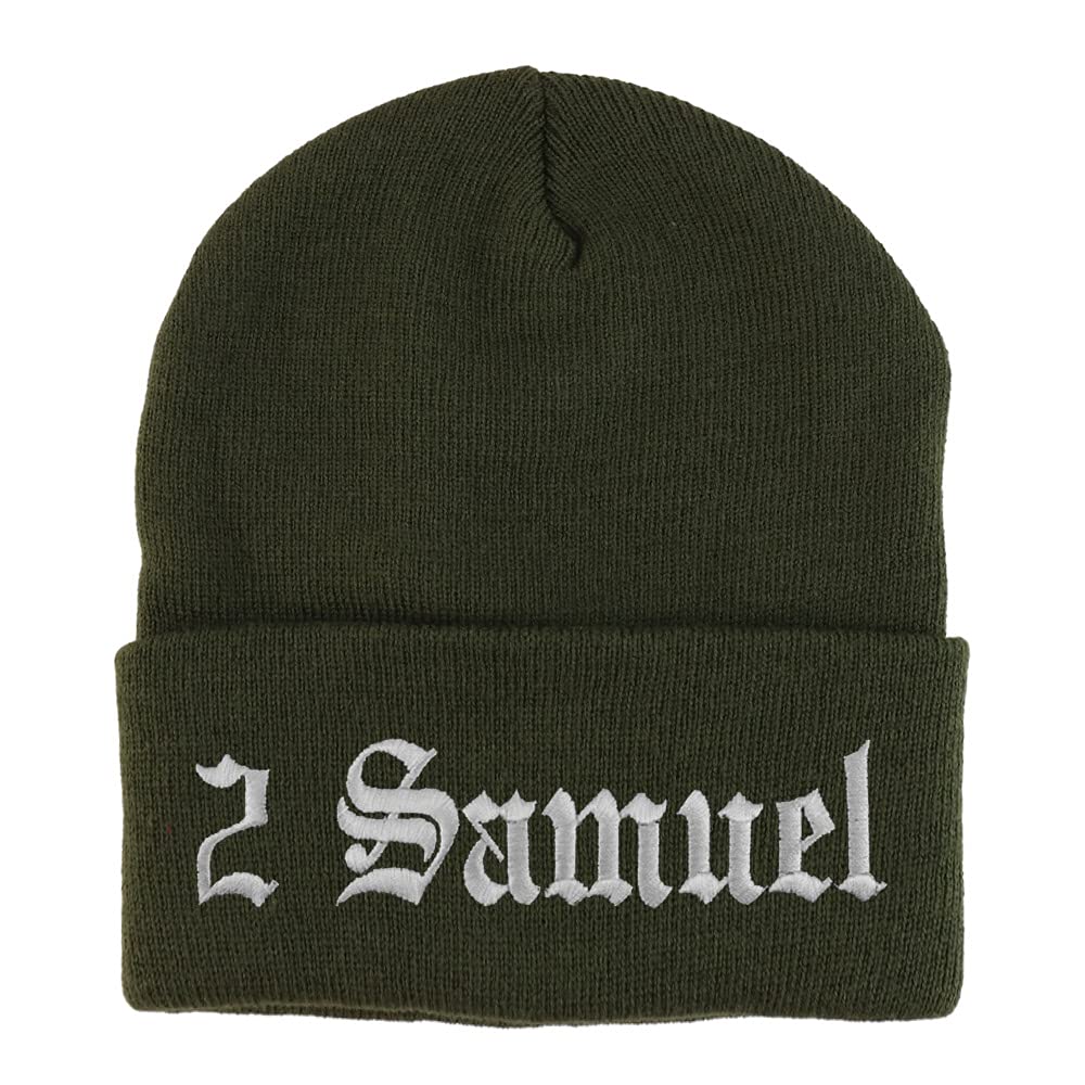 Trendy Apparel Shop 2 Samuel Old English Embroidered Long Cuff Beanie
