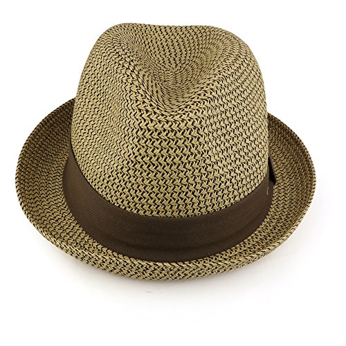 Trendy Apparel Shop Mens Summer Tweed Fedora Hat with Paper Straw Braid