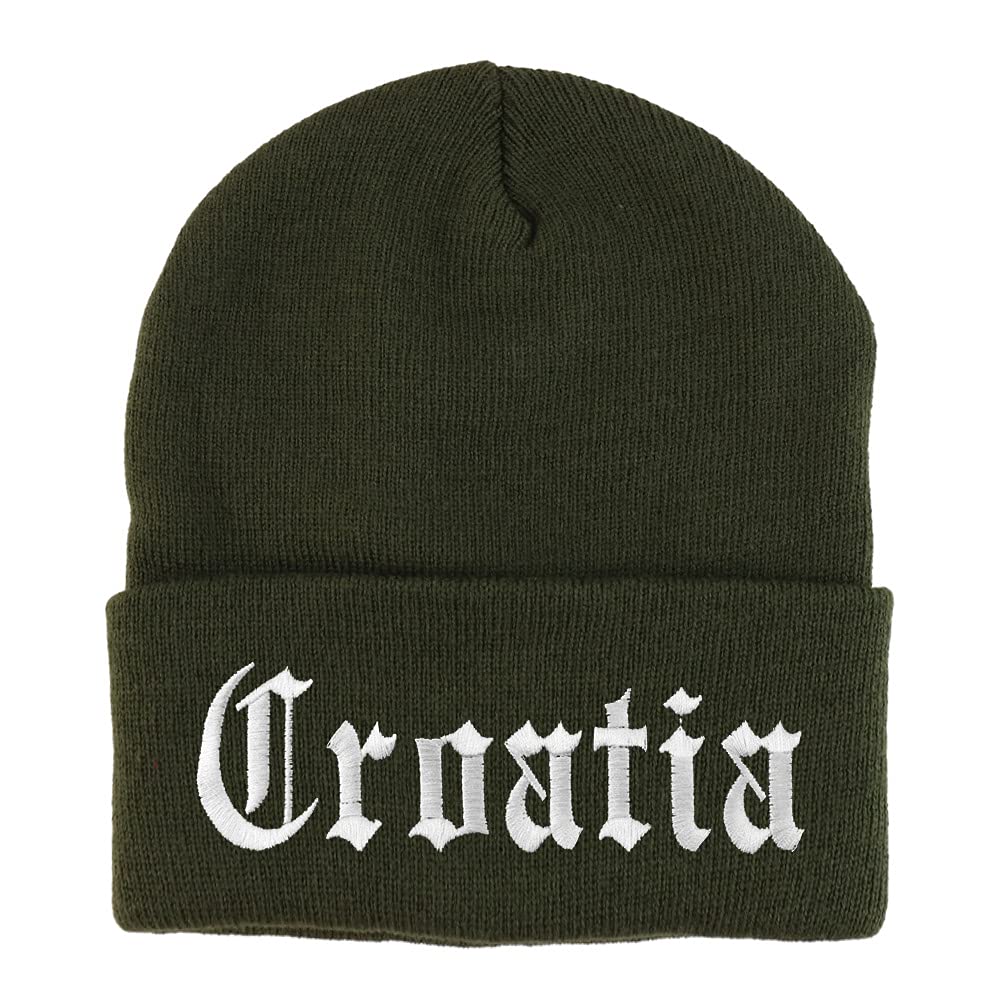 Trendy Apparel Shop Croatia Old English Embroidered Long Cuff Beanie