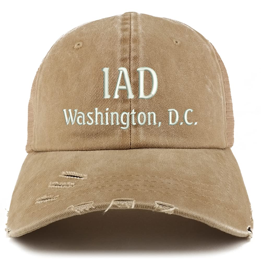 Trendy Apparel Shop IAD Washington DC Embroidered Frayed Bill Trucker Mesh Back Cap