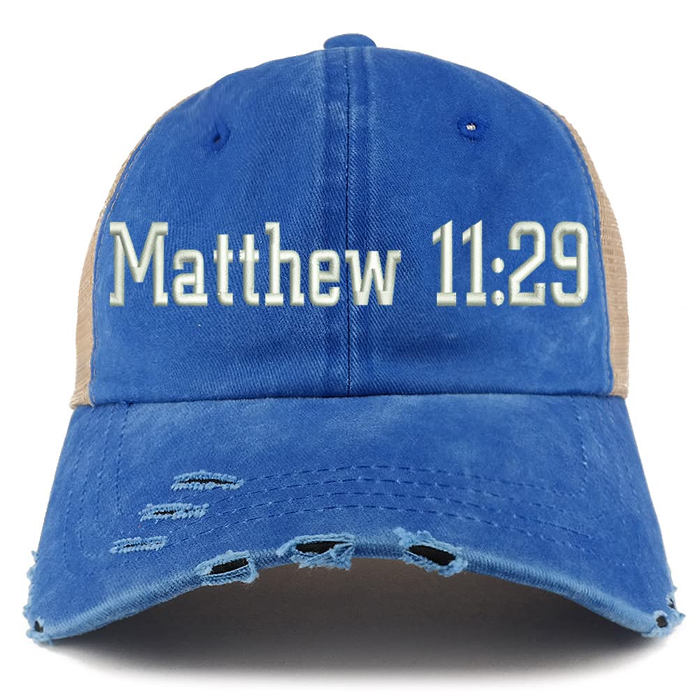 Trendy Apparel Shop Matthew 11:29 Frayed Bill Trucker Mesh Back Cap