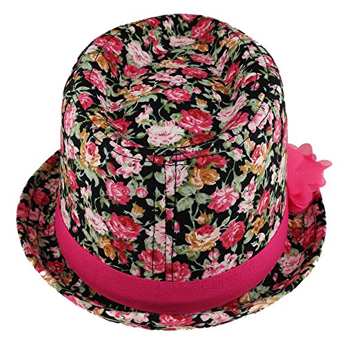 Trendy Apparel Shop Girl's Rose Floral Print Fedora Hat with Flower Hat Band