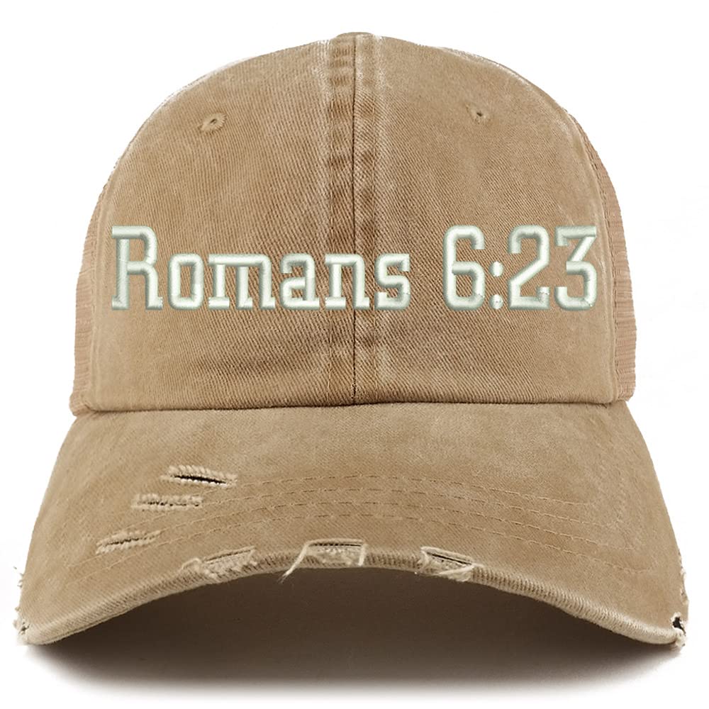Trendy Apparel Shop Romans 6:23 Frayed Bill Trucker Mesh Back Cap