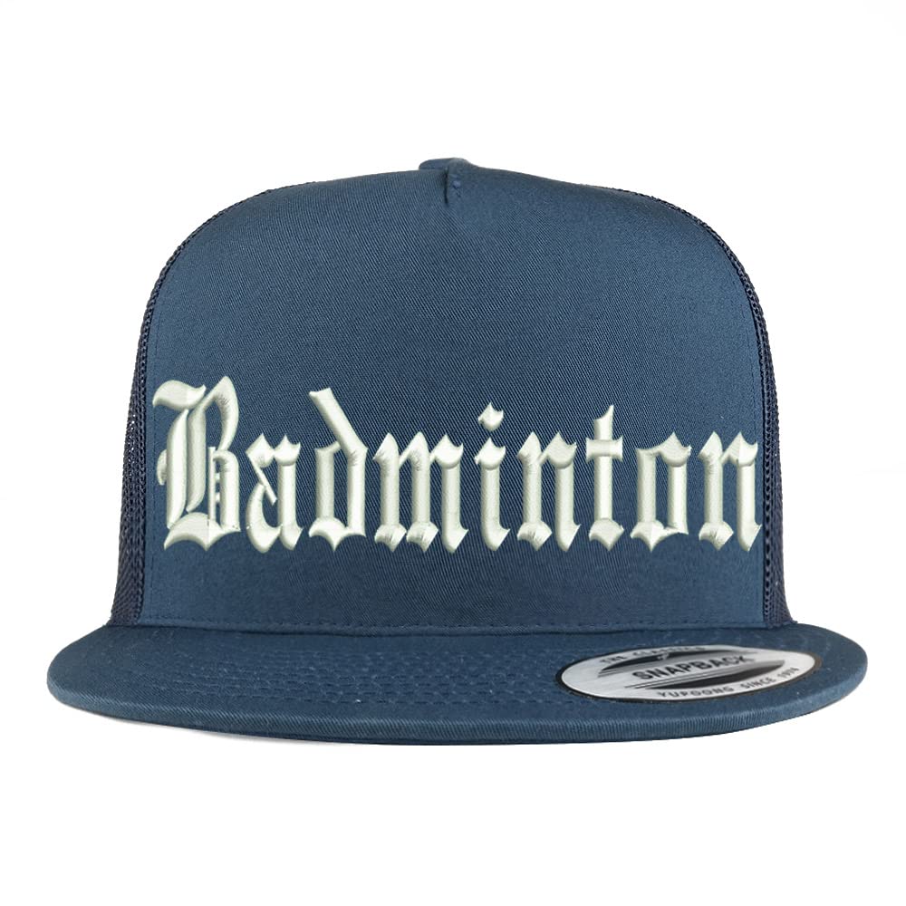 Trendy Apparel Shop Old English Badminton 5 Panel Flatbill Trucker Cap
