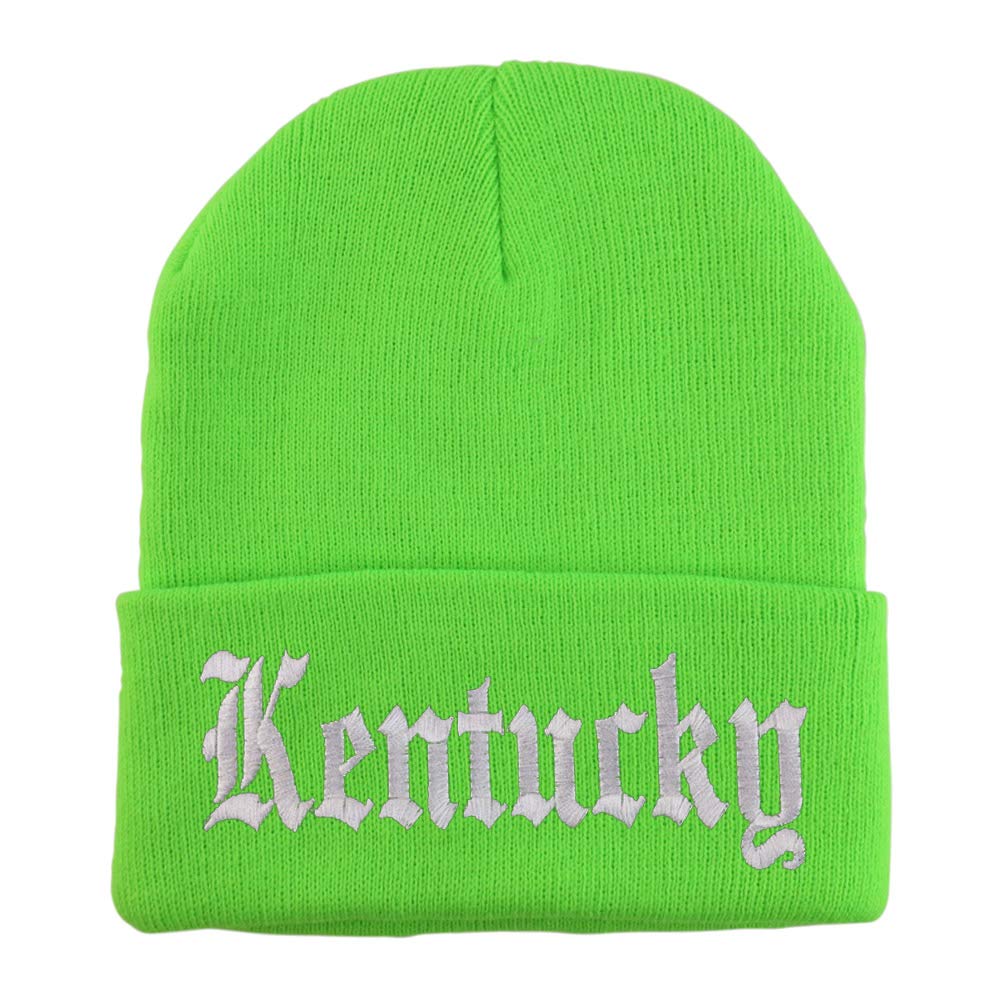 Trendy Apparel Shop Kenturky State Old English Embroidered Long Cuff Beanie