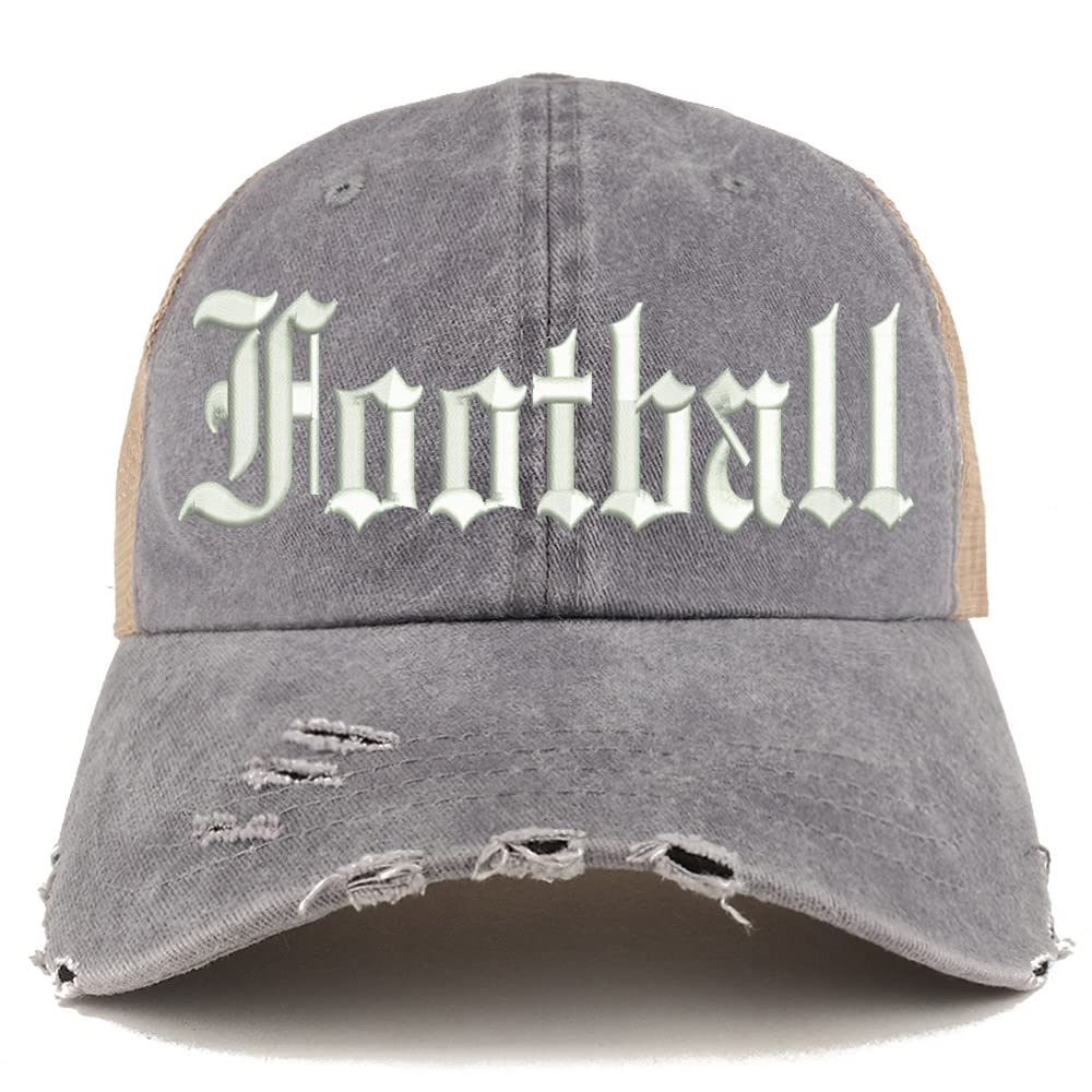 Trendy Apparel Shop Old English Football Frayed Bill Trucker Mesh Back Cap