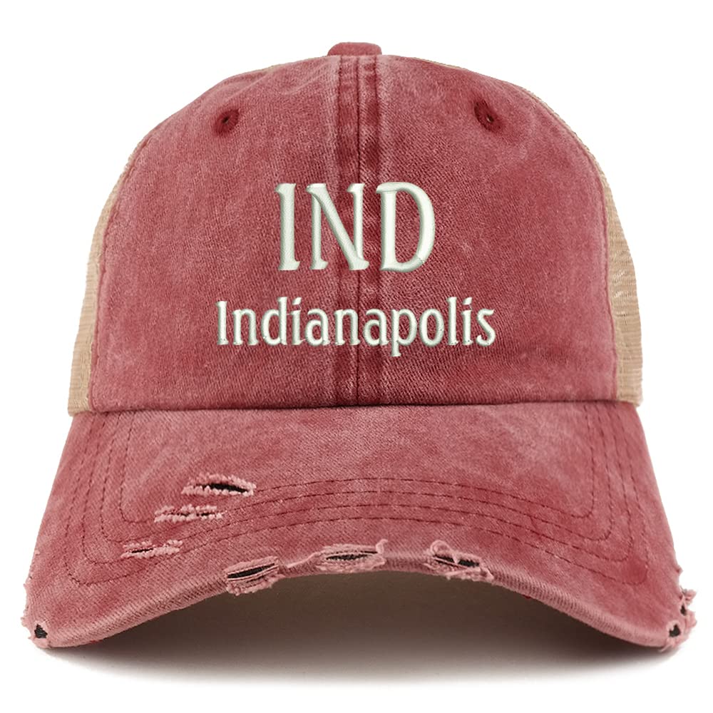 Trendy Apparel Shop IND Indianapolis Embroidered Frayed Bill Trucker Mesh Back Cap