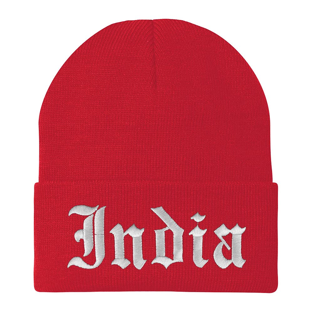Trendy Apparel Shop India Old English Embroidered Long Cuff Winter Beanie