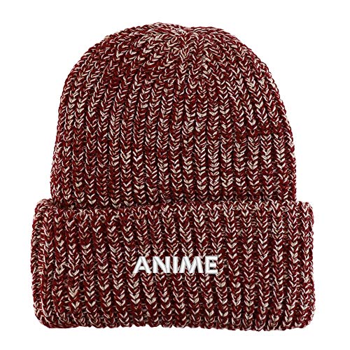 Trendy Apparel Shop Anime Embroidered Long Cuffed Thick Ribbed Knit Beanie