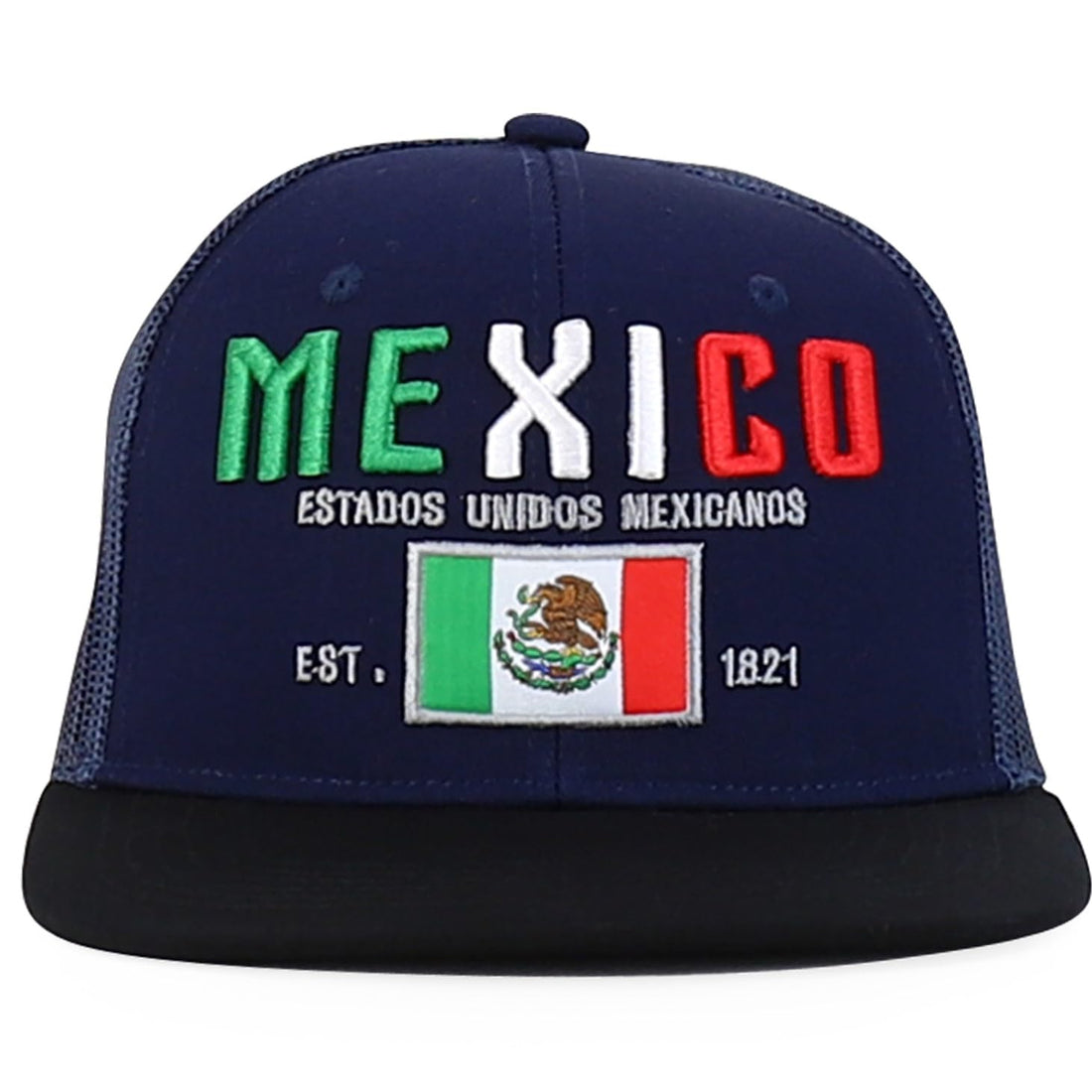 Trendy Apparel Shop 6 Panel Structured 3D Mexico Embroidered Flatbill Snapback Turcker Cap