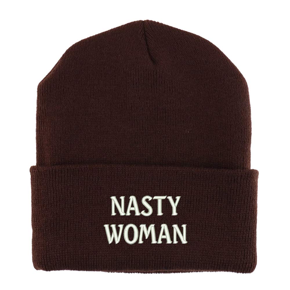 Trendy Apparel Shop Nasty Woman Embroidered Made in USA Cuff Folded Acylic Knit Winter Beanie Hat