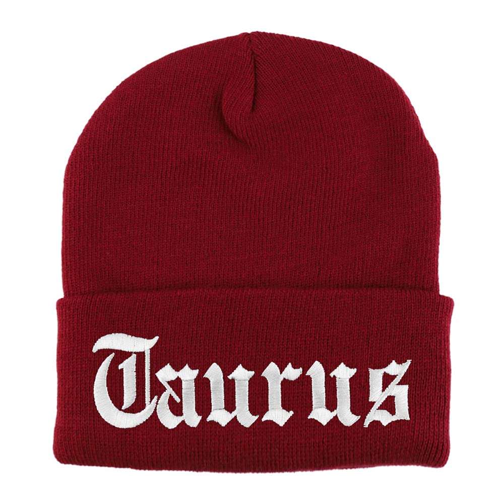 Trendy Apparel Shop Taurus Old English Embroidered Long Cuff Beanie