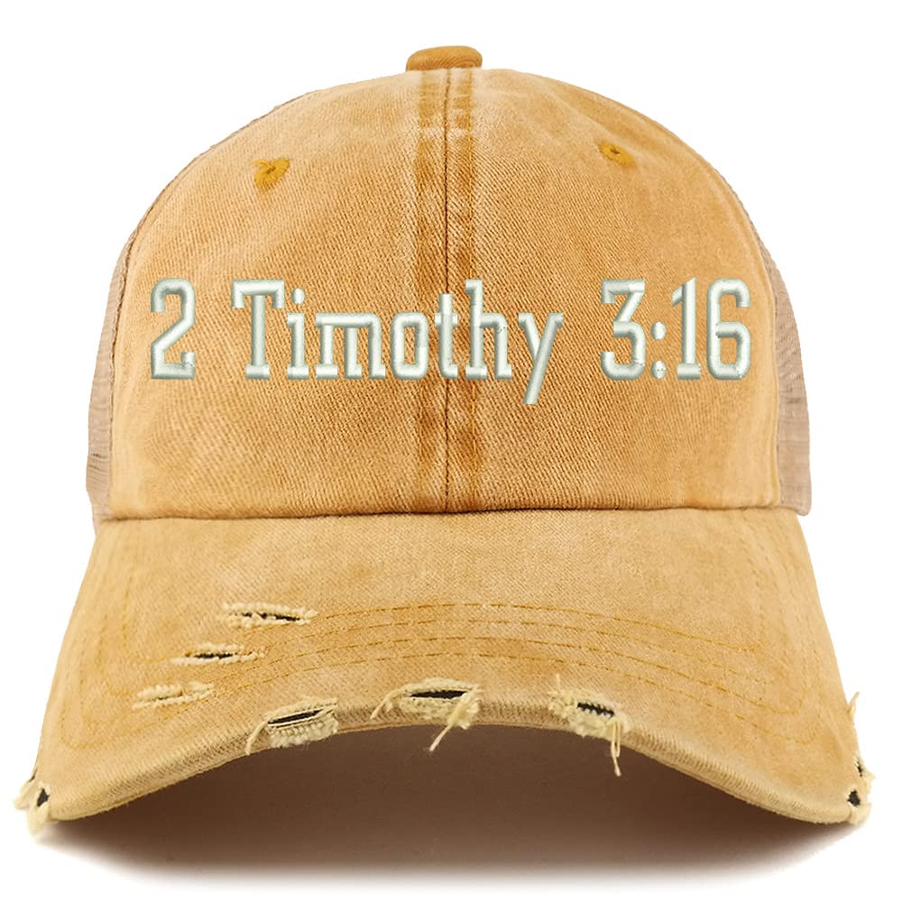Trendy Apparel Shop 2 Timothy 3:16 Frayed Bill Trucker Mesh Back Cap