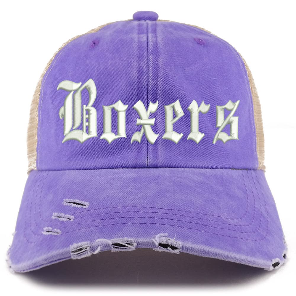 Trendy Apparel Shop Old English Boxers Frayed Bill Trucker Mesh Back Cap