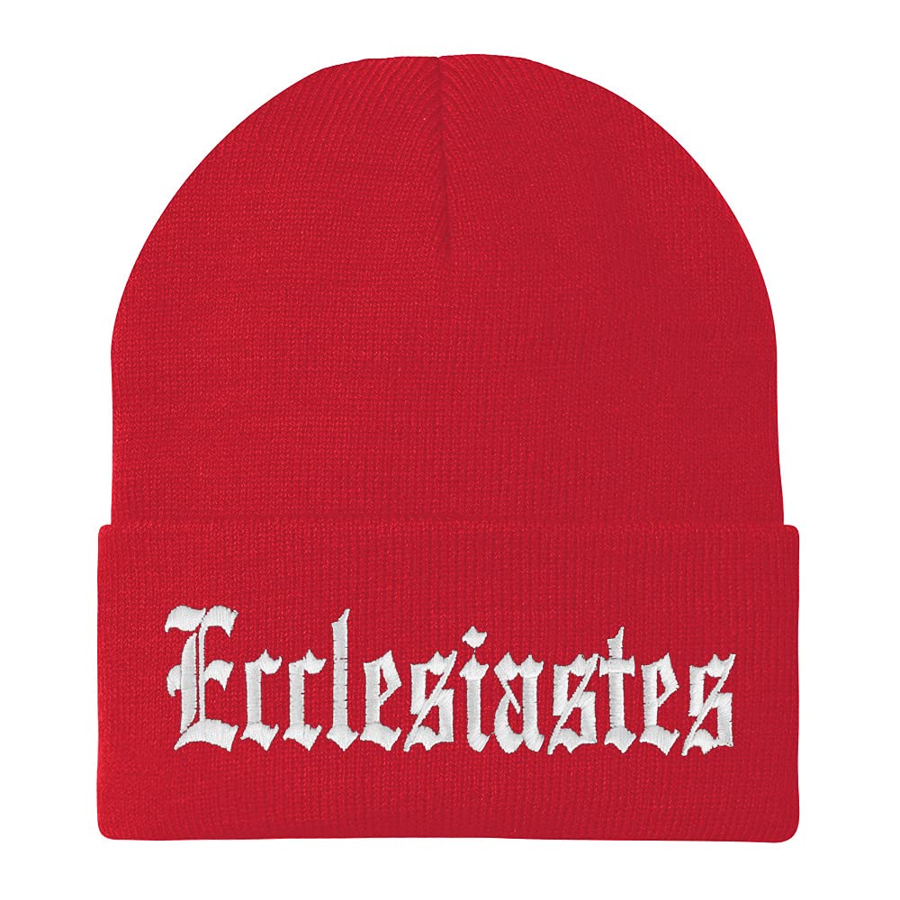Trendy Apparel Shop Ecclesiastes Old English Embroidered Long Cuff Beanie