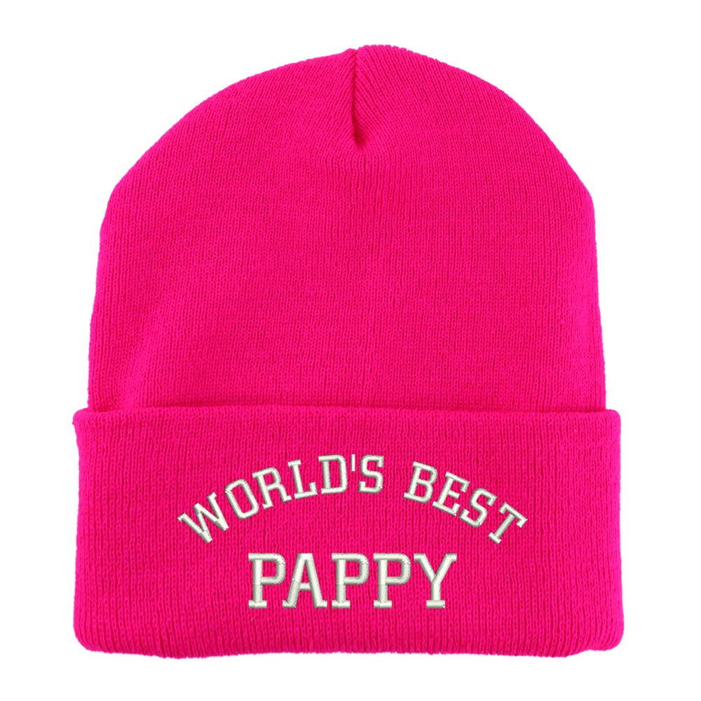 Trendy Apparel Shop World's Best Pappy Embroidered Made in USA Cuff Folded Acylic Knit Winter Beanie Hat