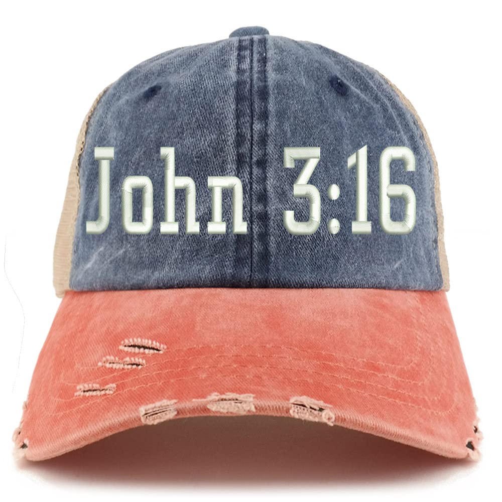 Trendy Apparel Shop John 3:16 Frayed Bill Trucker Mesh Back Cap