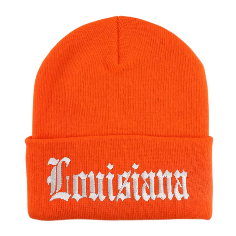 Trendy Apparel Shop Louisuana State Old English Embroidered Long Cuff Beanie