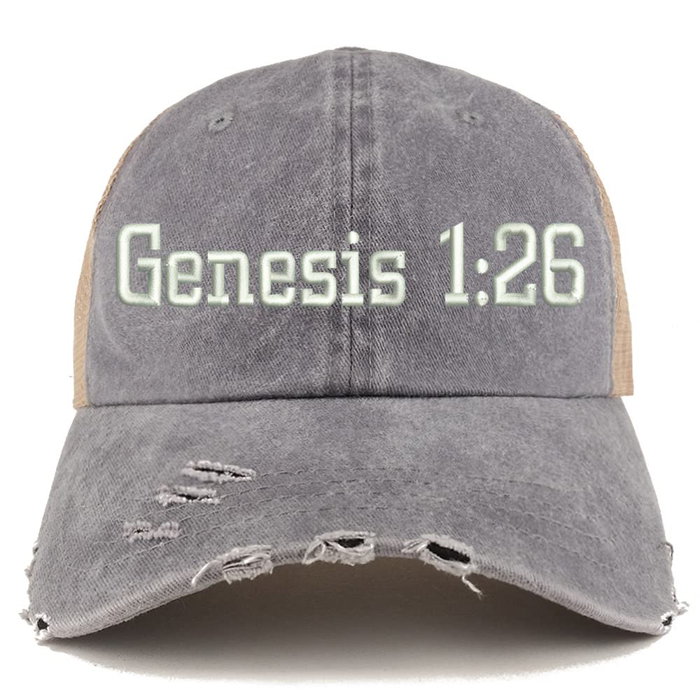 Trendy Apparel Shop Genesis 1:26 Frayed Bill Trucker Mesh Back Cap