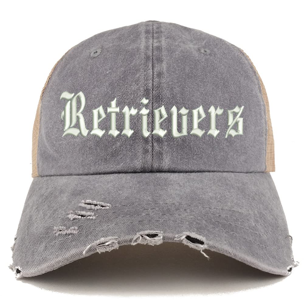 Trendy Apparel Shop Old English Retrivers Frayed Bill Trucker Mesh Back Cap