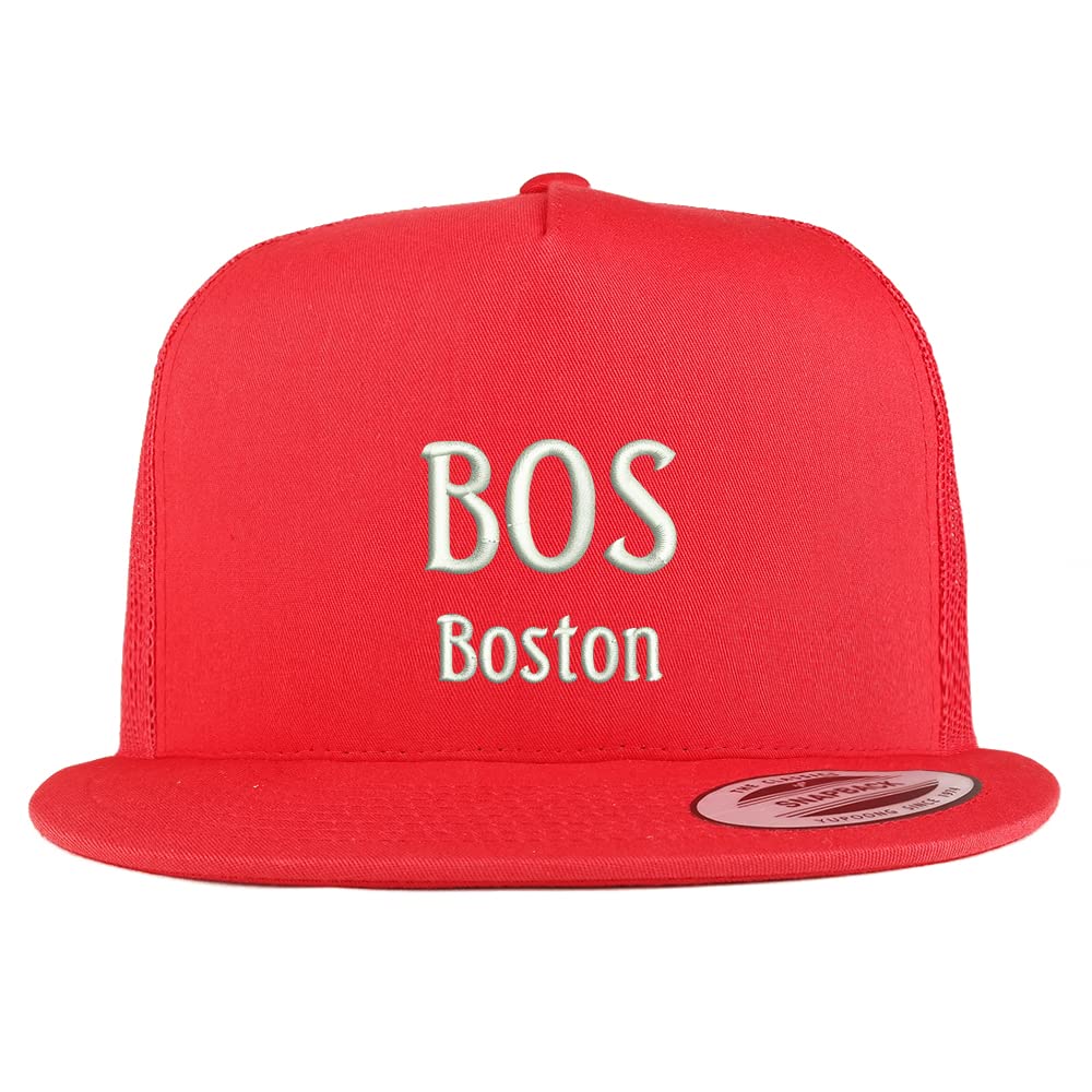 Trendy Apparel Shop BOS Boston Embroidered 5 Panel Flatbill Trucker Cap