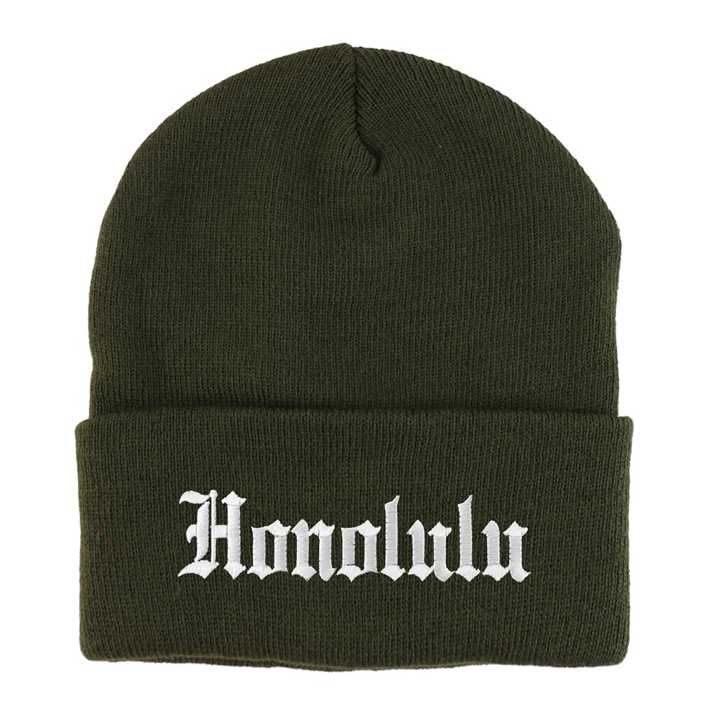 Trendy Apparel Shop Honolulu Old English Embroidered Long Cuff Beanie