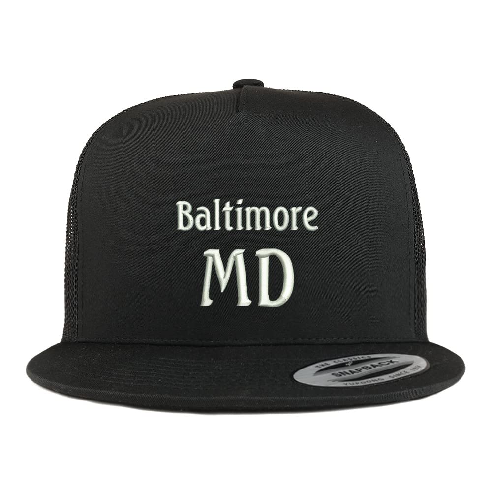 Trendy Apparel Shop Baltimore MD Embroidered 5 Panel Flatbill Trucker Cap