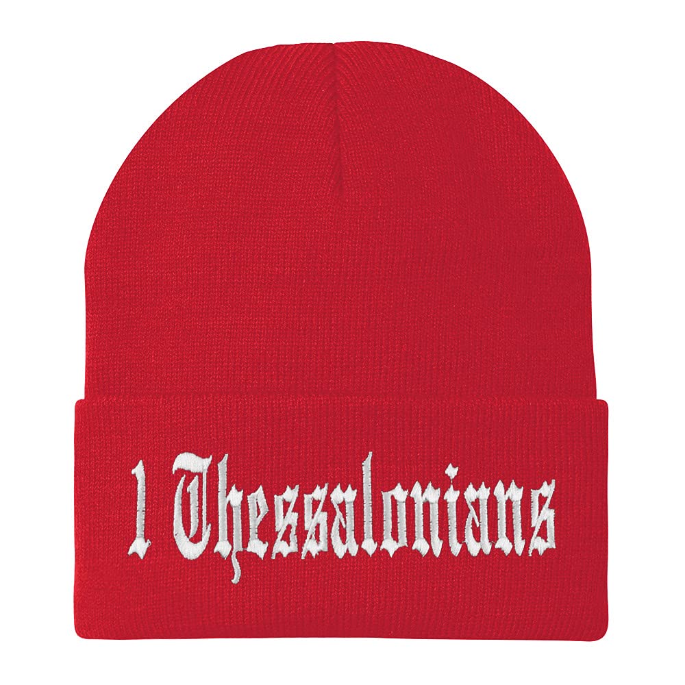 Trendy Apparel Shop 1 Thessalonians Old English Embroidered Long Cuff Beanie
