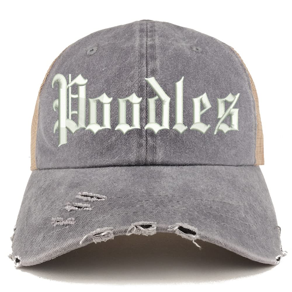 Trendy Apparel Shop Old English Poodles Frayed Bill Trucker Mesh Back Cap