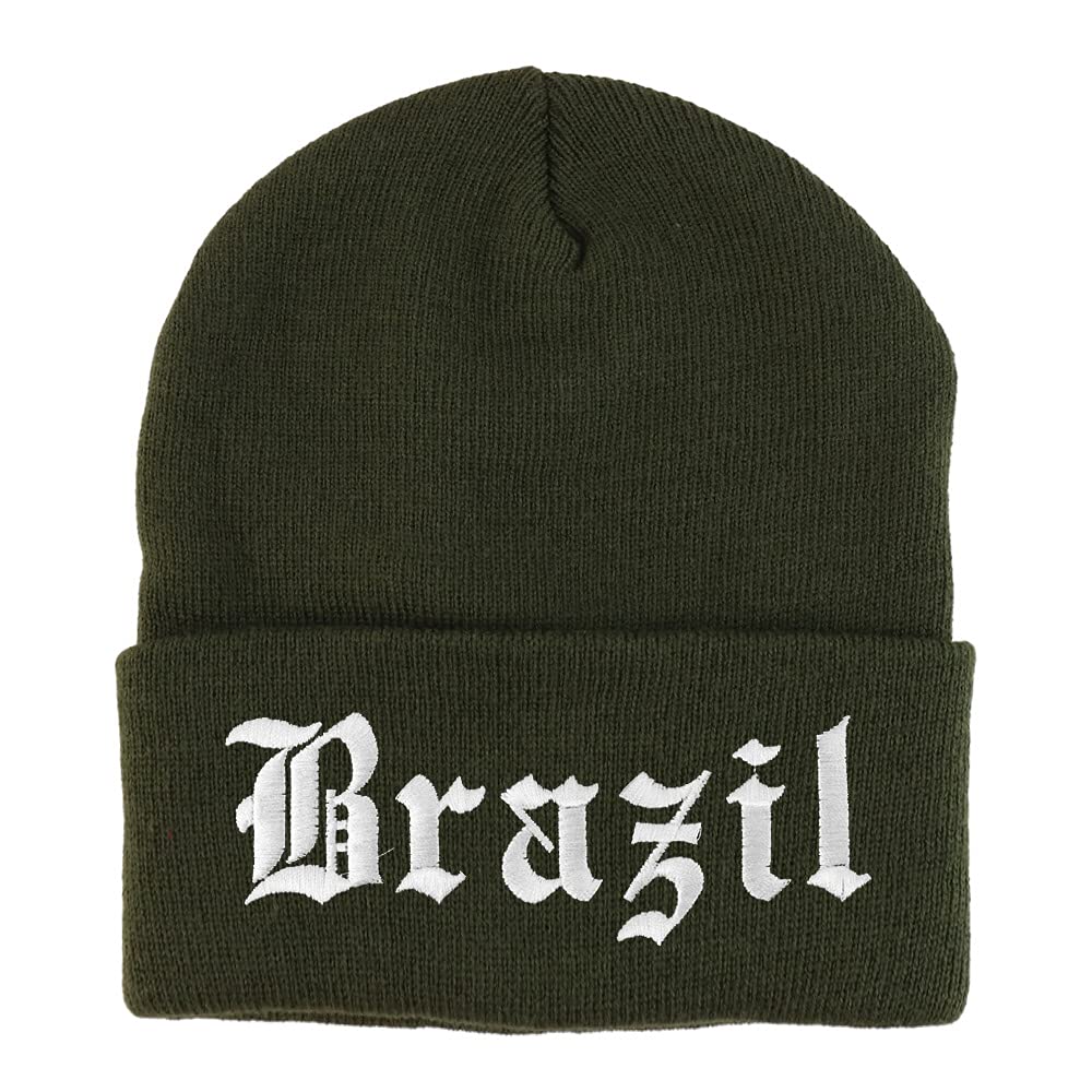 Trendy Apparel Shop Brazil Old English Embroidered Long Cuff Beanie