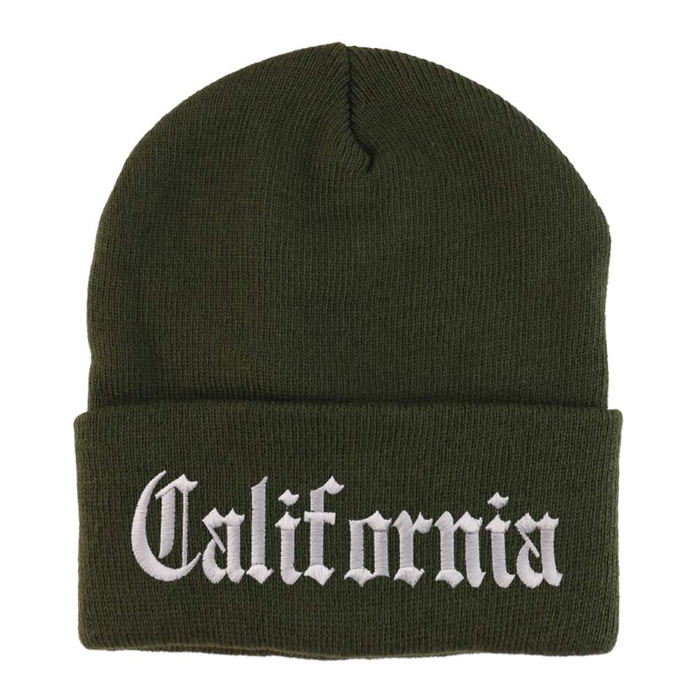 Trendy Apparel Shop California State Old English Embroidered Long Cuff Beanie