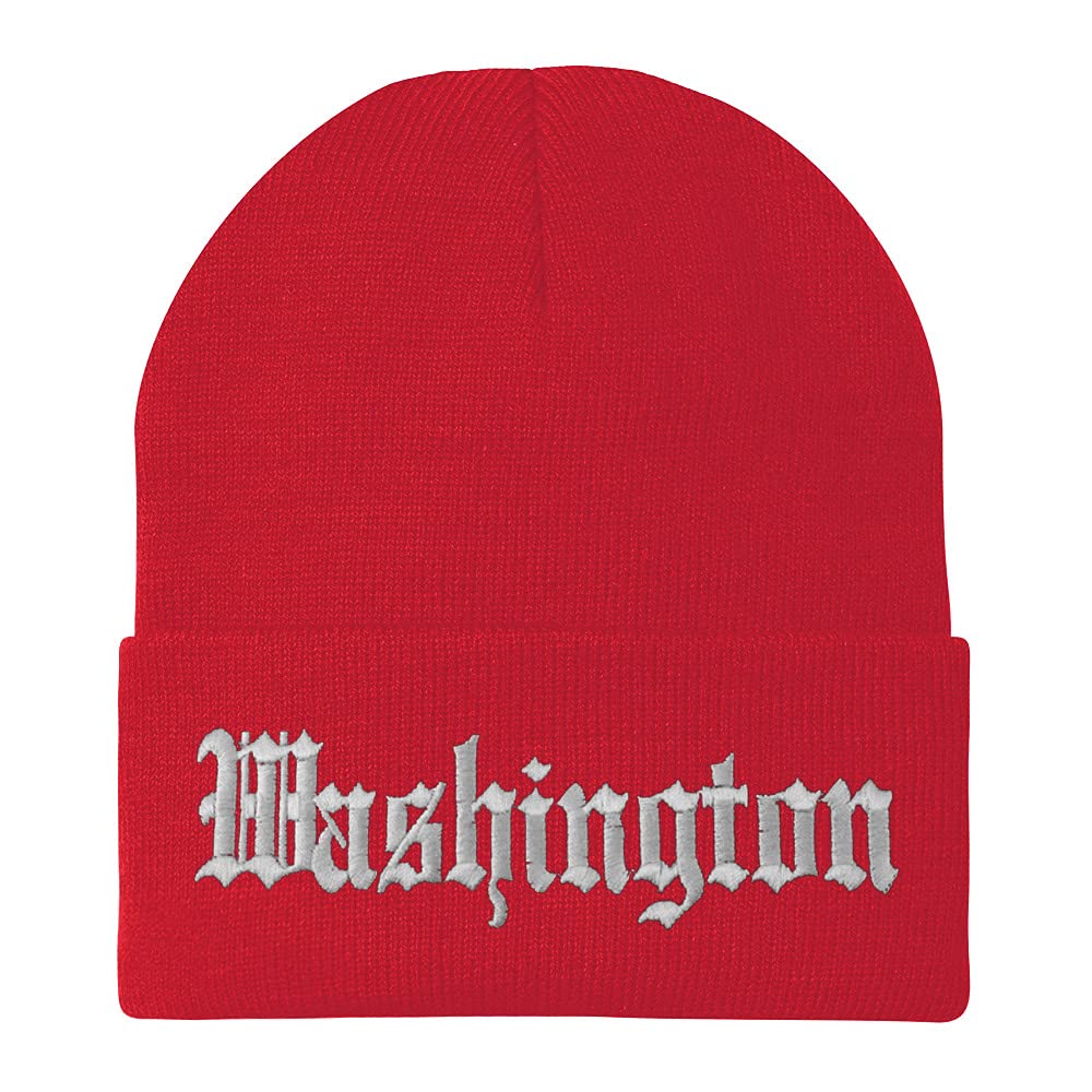 Trendy Apparel Shop Washington Old English Embroidered Long Cuff Beanie