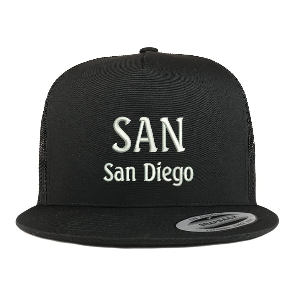 Trendy Apparel Shop SAN San Diego Embroidered 5 Panel Flatbill Trucker Cap