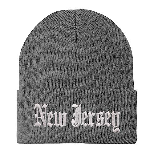 Trendy Apparel Shop New Jersey State Old English Embroidered Long Cuff Beanie