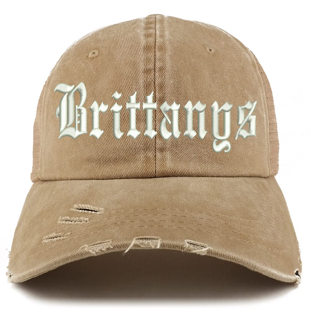 Trendy Apparel Shop Old English Brittanys Frayed Bill Trucker Mesh Back Cap