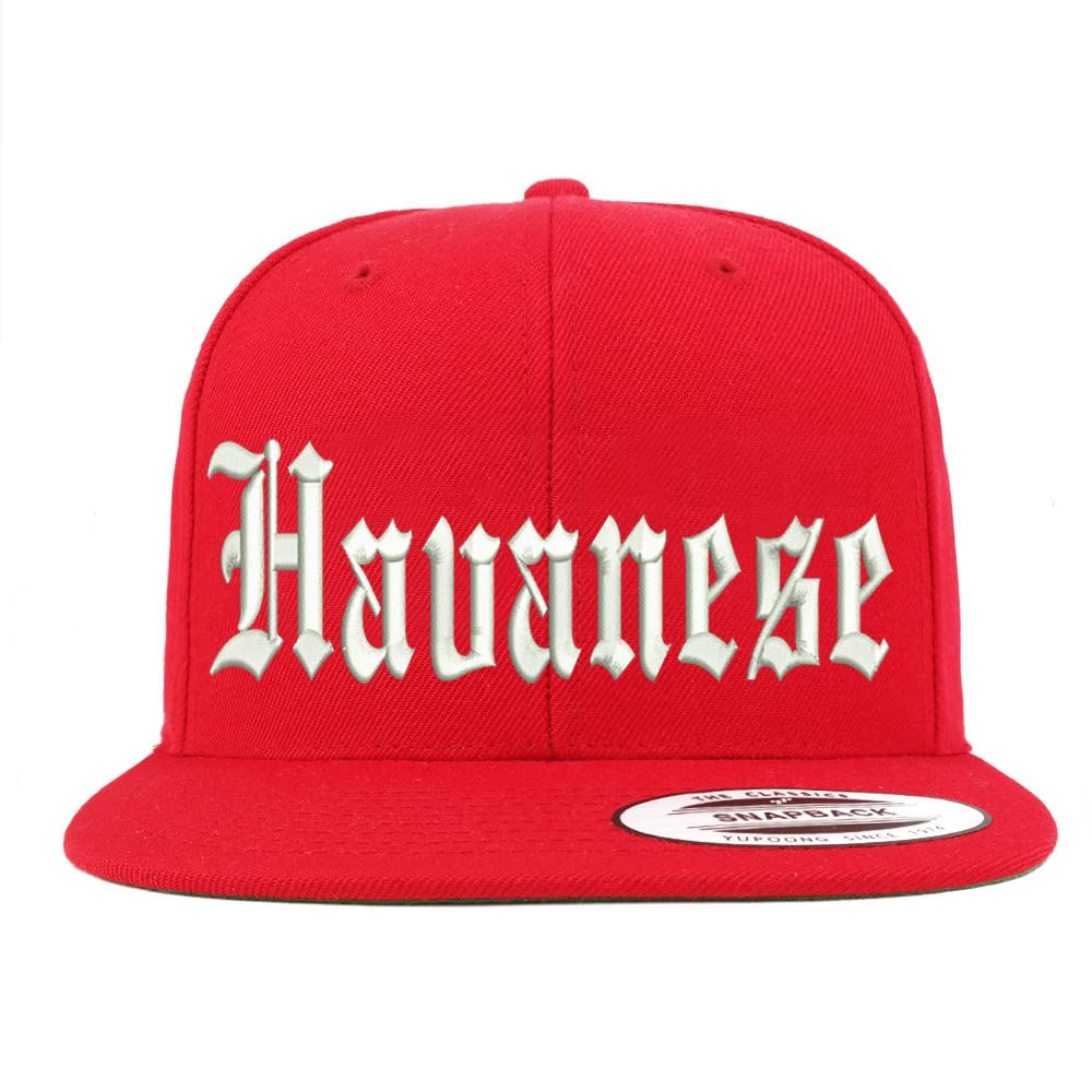 Trendy Apparel Shop Old English Havanese Embroidered Flatbill Snapback