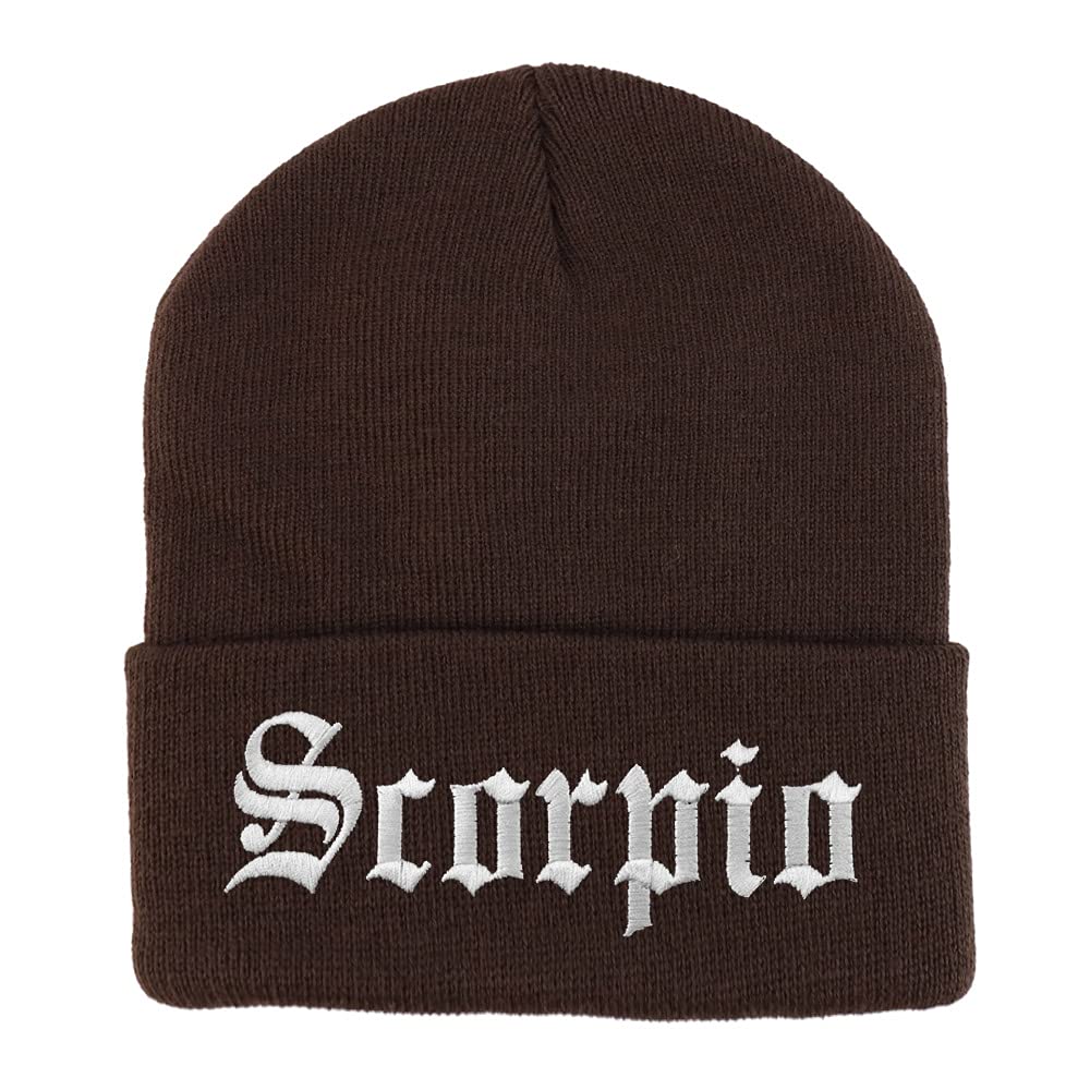 Trendy Apparel Shop Scorpio Old English Embroidered Long Cuff Beanie