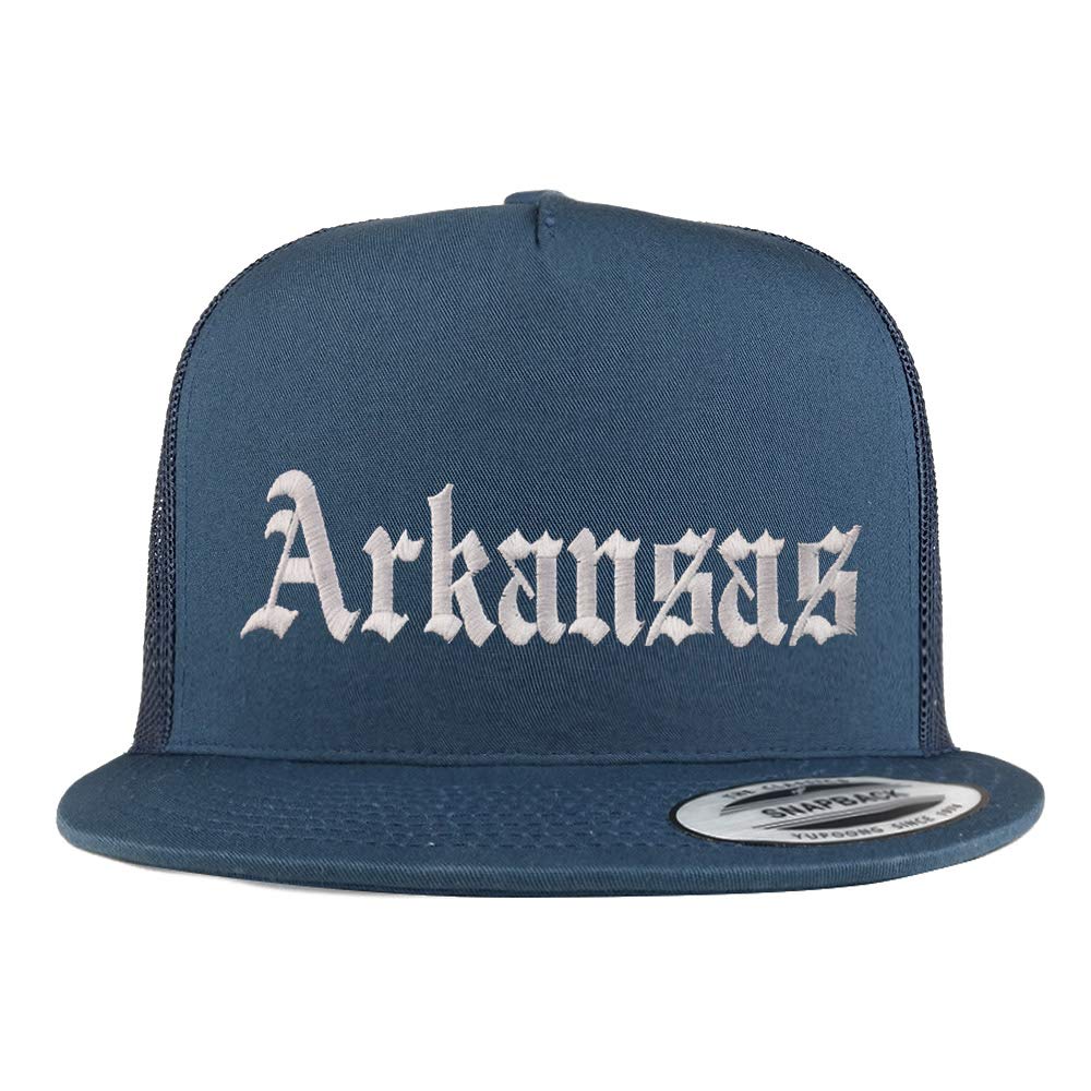 Trendy Apparel Shop Arkansas State Old English 5 Panel Flatbill Trucker Mesh Cap