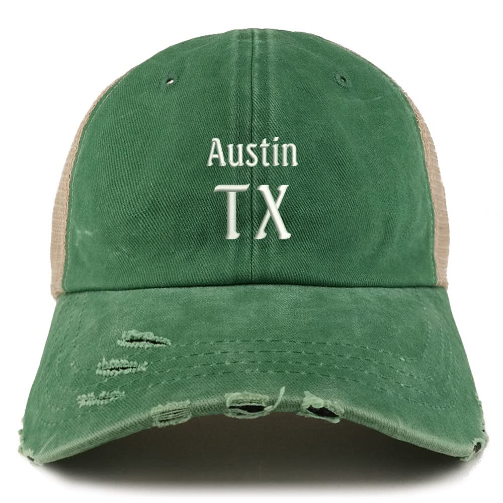 Trendy Apparel Shop Austin TX Embroidered Frayed Bill Trucker Mesh Back Cap