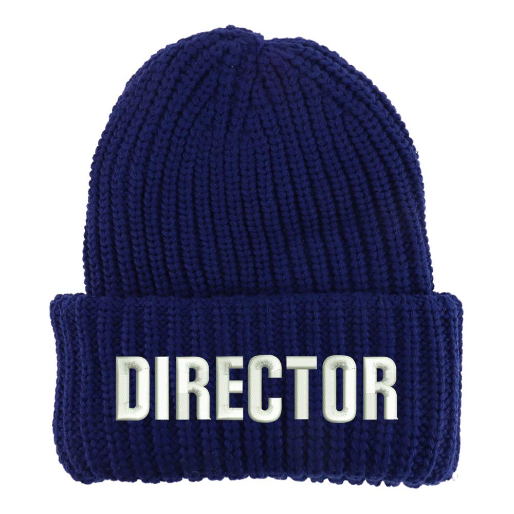 Trendy Apparel Shop Director Embroidered Long Cuffed Thick Ribbed Knit Beanie