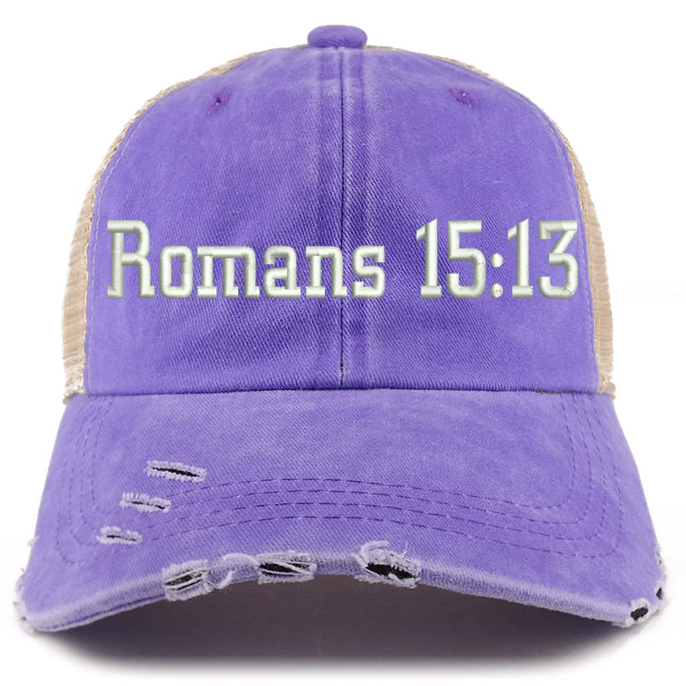 Trendy Apparel Shop Romans 15:13 Frayed Bill Trucker Mesh Back Cap