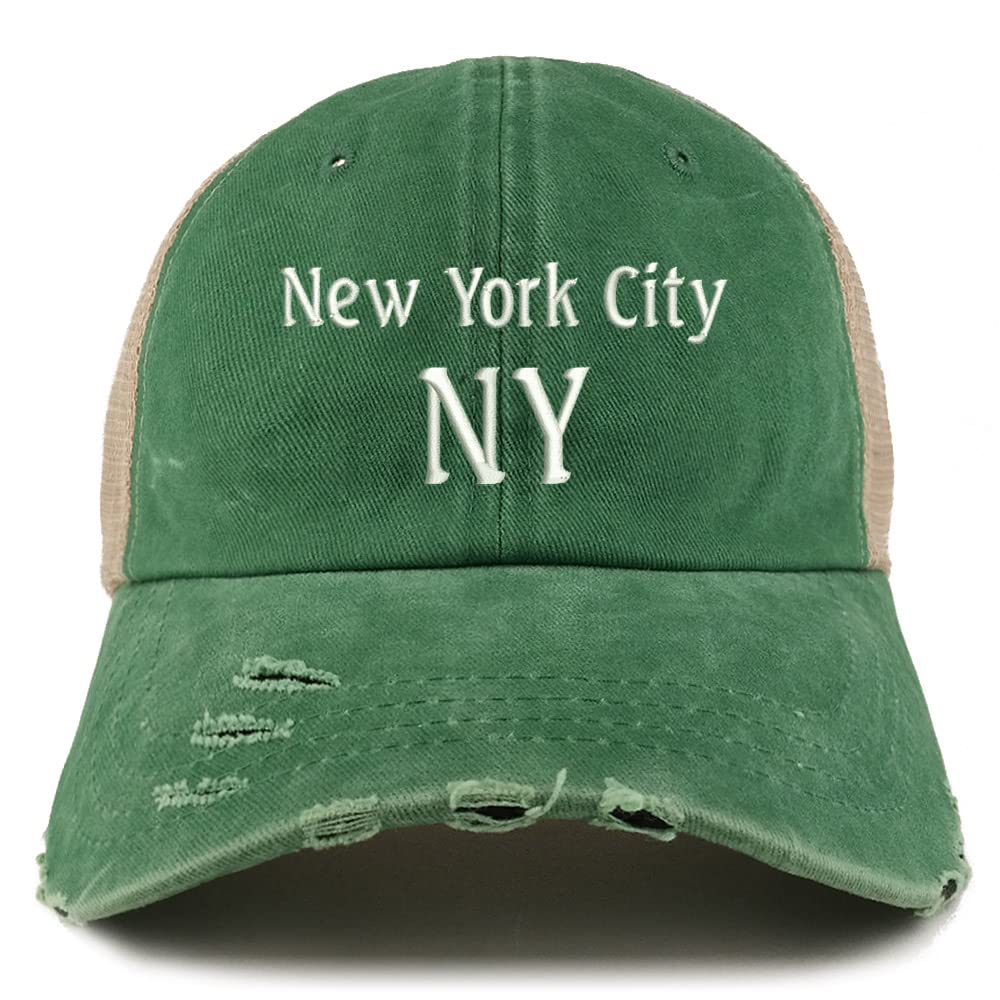 Trendy Apparel Shop New York City NY Embroidered Frayed Bill Trucker Mesh Back Cap