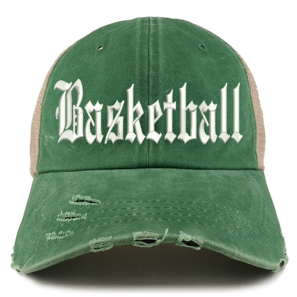 Trendy Apparel Shop Old English Basketball Frayed Bill Trucker Mesh Back Cap
